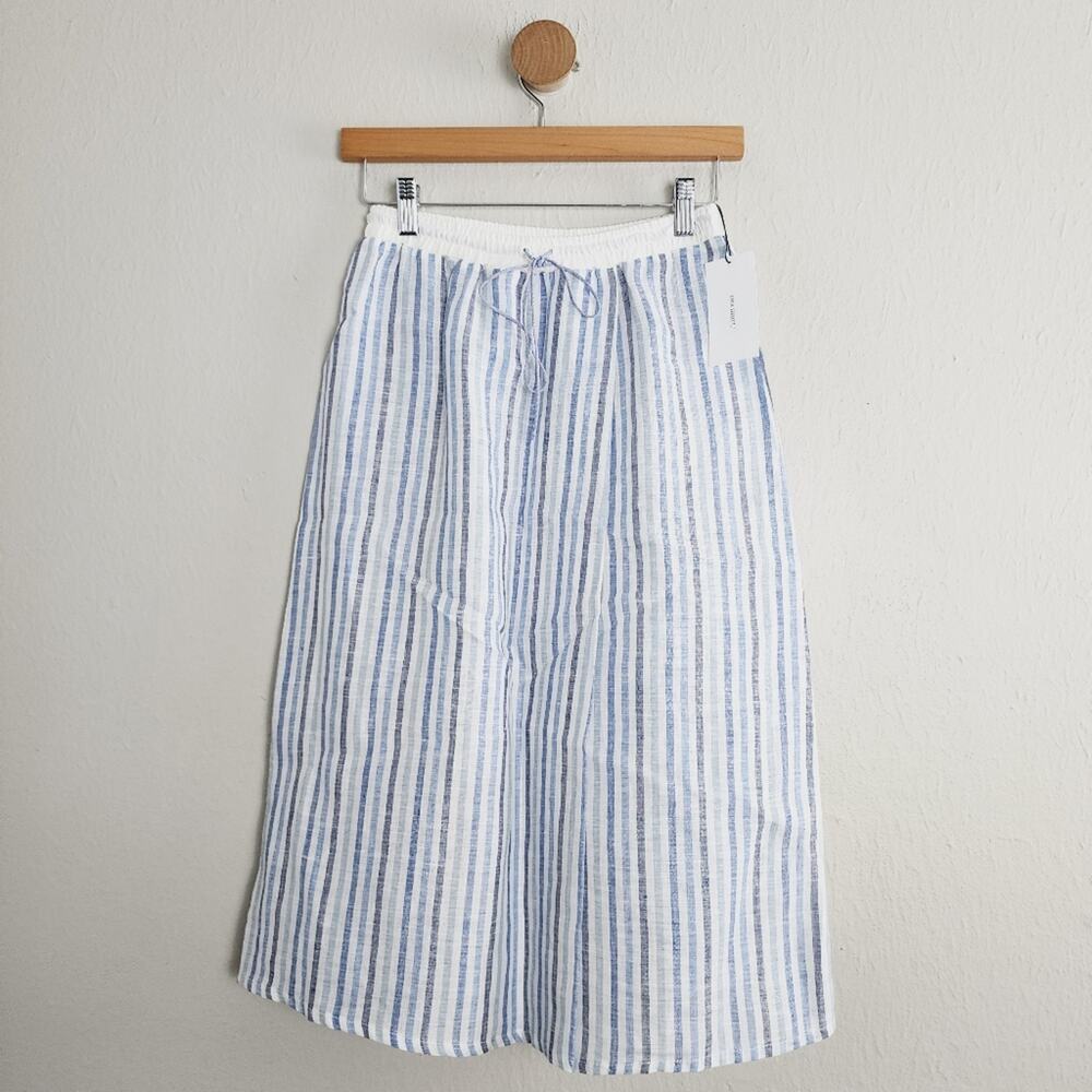 Sita Murt Spain Striped 100% Linen A Line Midi Skirt Size 6 US 38 Drawstring NWT